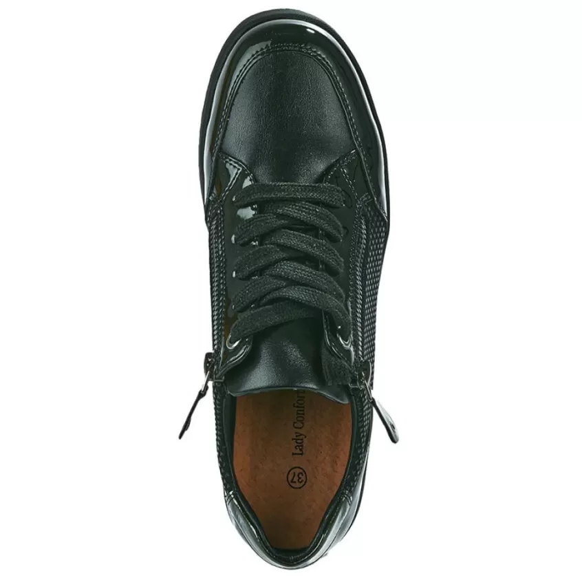 Chaussures Confort | LADY CONFORT Baskets Confort Femme Noir Avec Fermeture Eclair