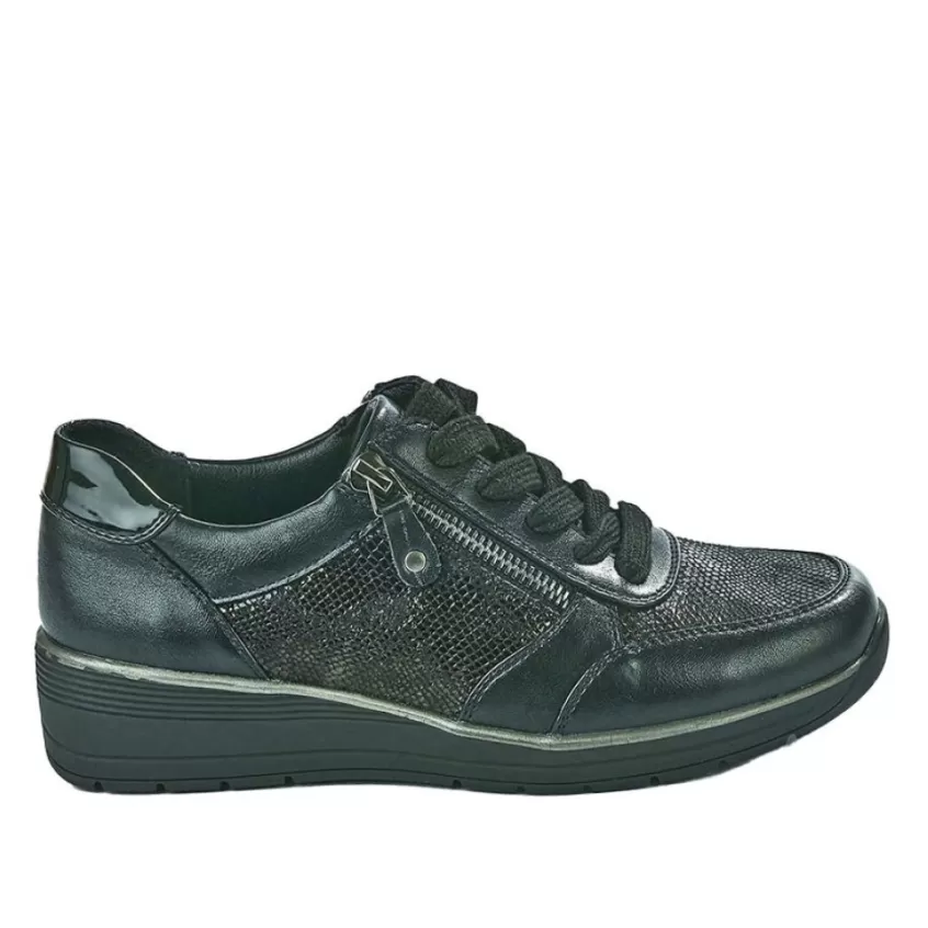 Chaussures Confort | LADY CONFORT Baskets Confort Femme Noir Effet Python