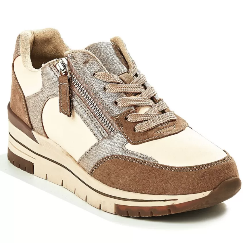 Chaussures Confort | SCALINA Baskets Femme Beige Avec Fermeture Eclair