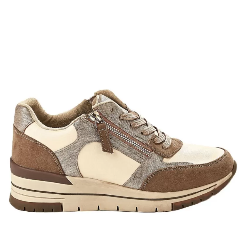 Chaussures Confort | SCALINA Baskets Femme Beige Avec Fermeture Eclair