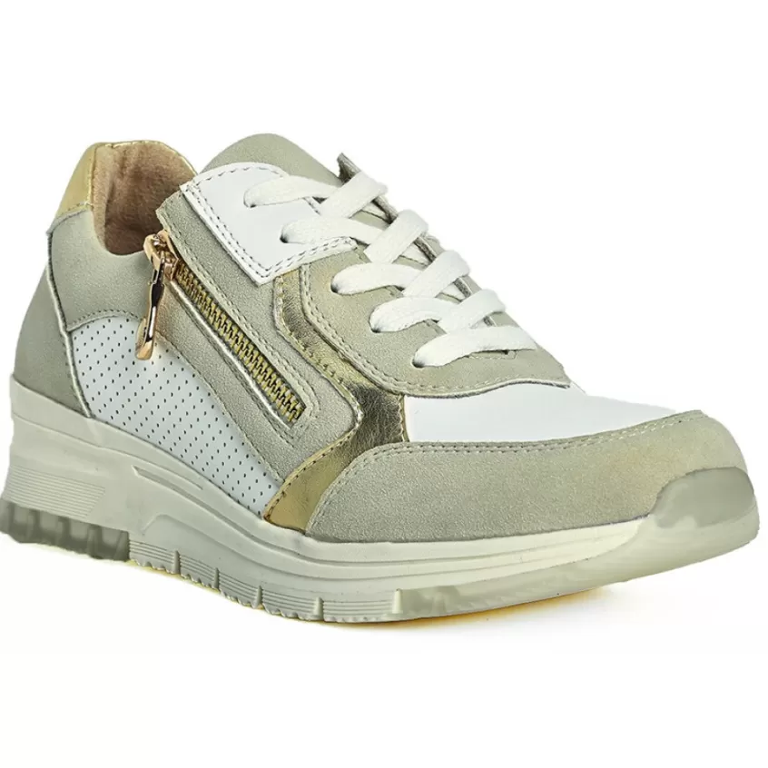 Chaussures Confort | SCALINA Baskets Femme Blanc Et Beige