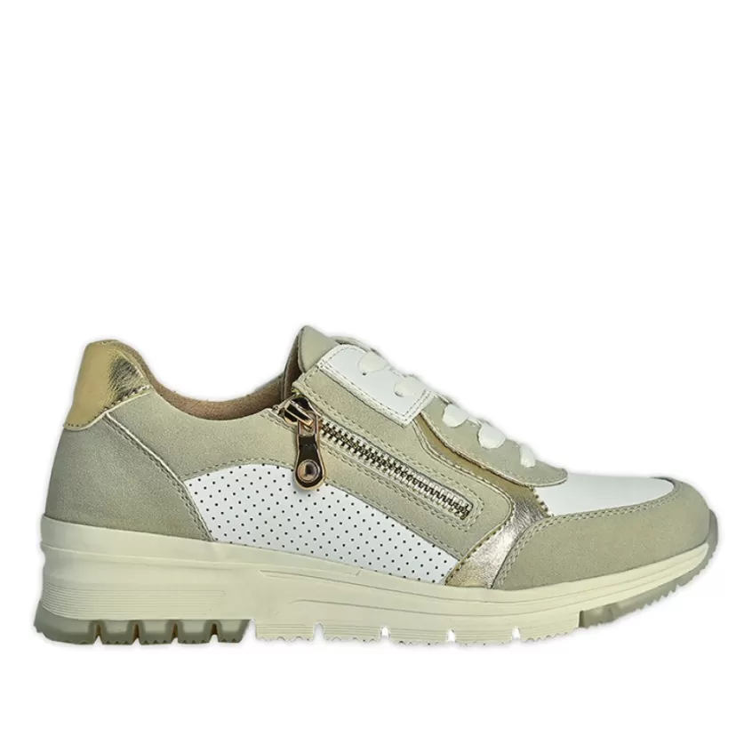 Chaussures Confort | SCALINA Baskets Femme Blanc Et Beige