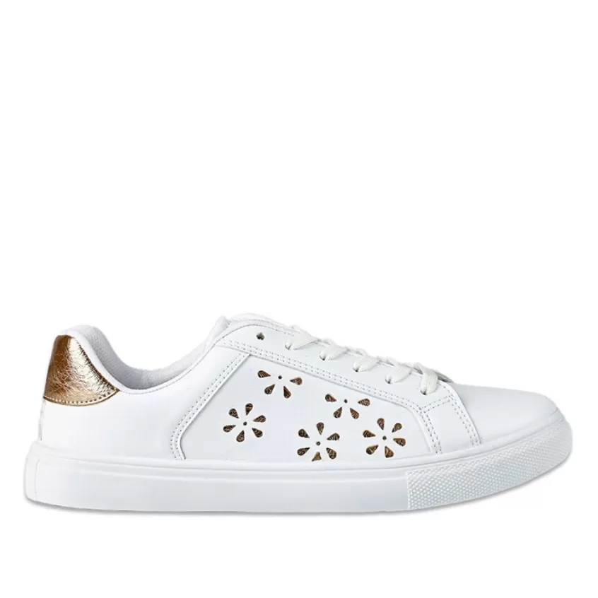 Baskets, Sneakers | STREET LIFE Baskets Femme Blanc Perforees Motif Fleurs