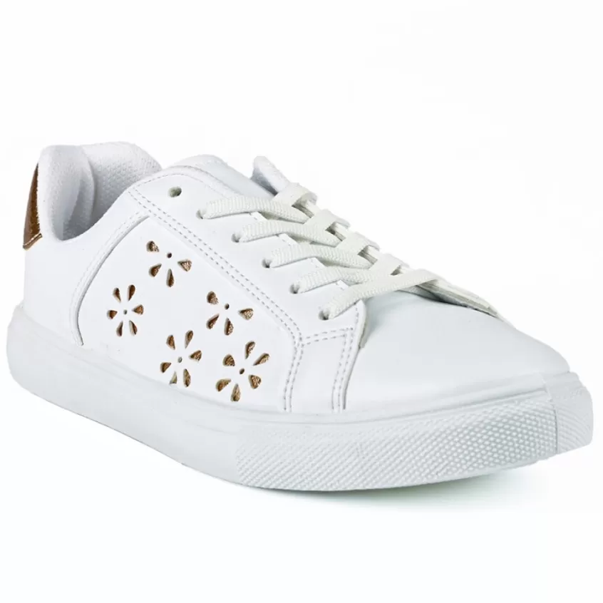 Baskets, Sneakers | STREET LIFE Baskets Femme Blanc Perforees Motif Fleurs