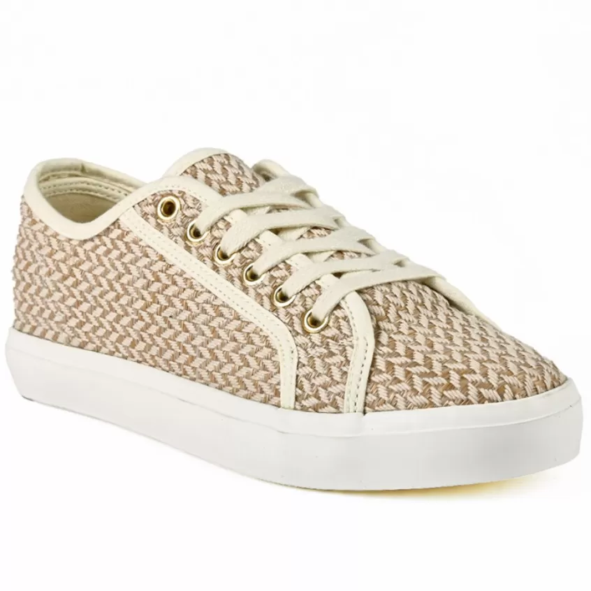 Baskets, Sneakers | STREET LIFE Baskets Femme Effet Tisse Beige Et Blanche