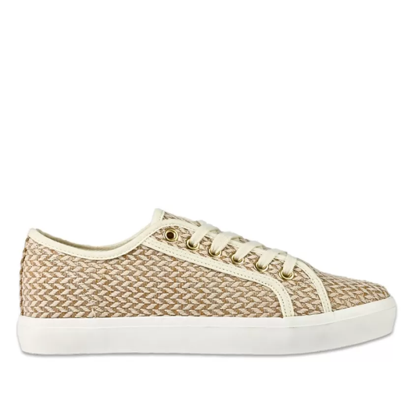 Baskets, Sneakers | STREET LIFE Baskets Femme Effet Tisse Beige Et Blanche