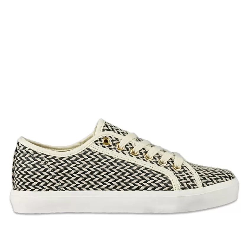 Baskets, Sneakers | STREET LIFE Baskets Femme Effet Tisse Noire Et Blanche