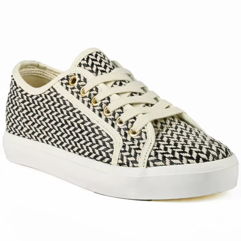 Baskets, Sneakers | STREET LIFE Baskets Femme Effet Tisse Noire Et Blanche