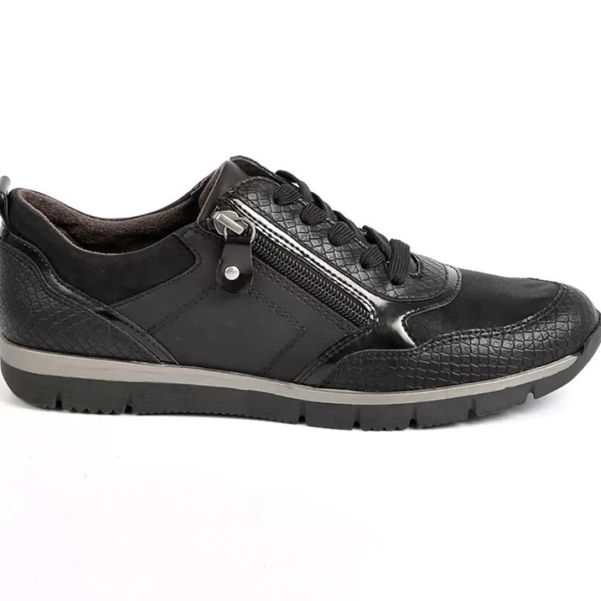 Chaussures Confort | RELIFE Baskets Femme Noir Avec Effet Python