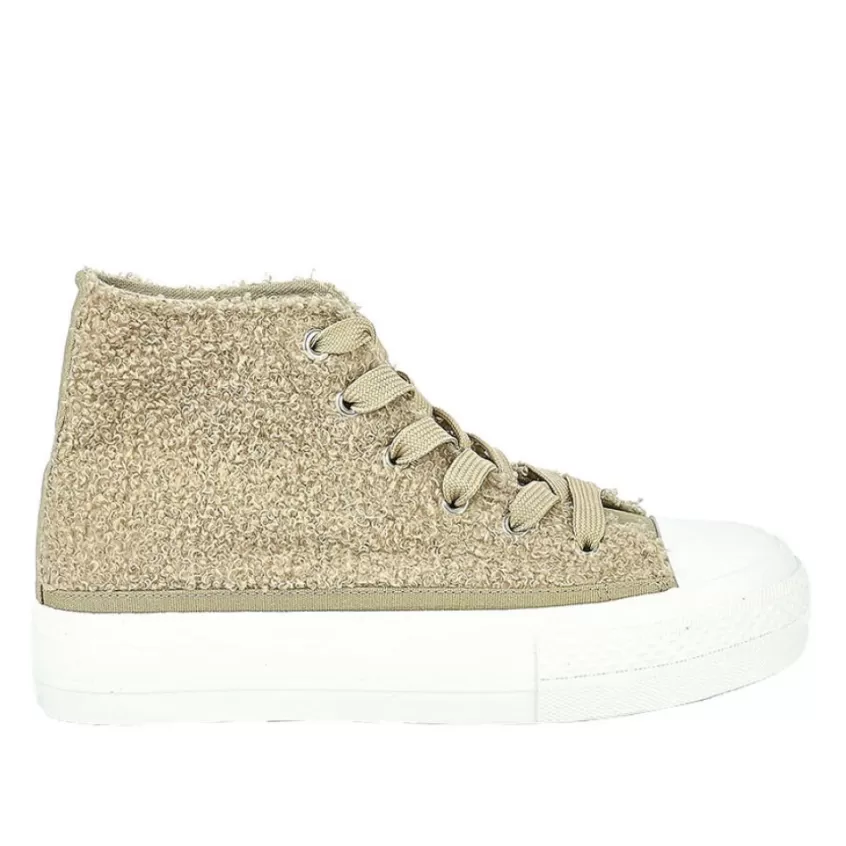 Baskets, Sneakers | STREET LIFE Baskets Montantes Femme Beige Effet Moumoute