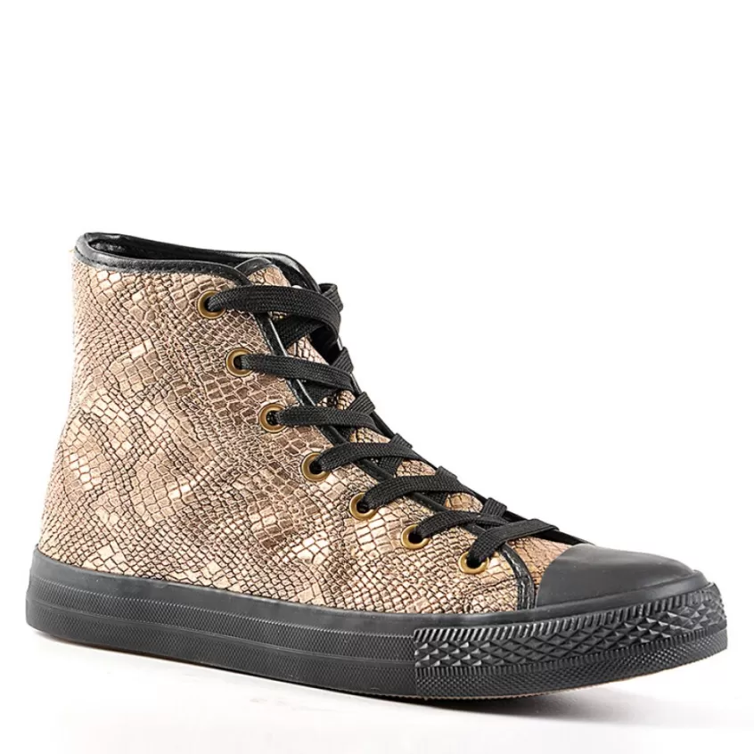 Baskets, Sneakers | GIRL TIME Baskets Montantes Femme Bronze Avec Effet Reptile