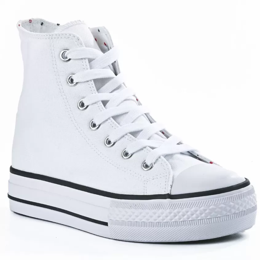 Baskets, Sneakers | STREET LIFE Baskets Montantes Femme En Toile Blanche