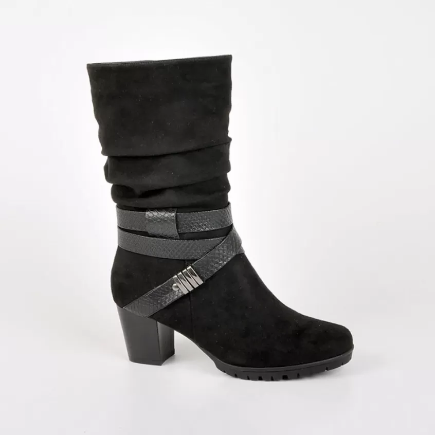 Chaussures Confort | SCALINA Bottes A Talons Avec Brides Chevilles Noir