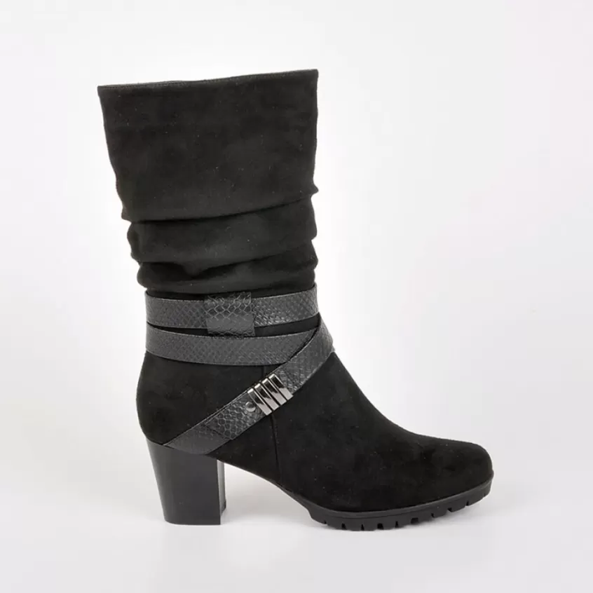 Chaussures Confort | SCALINA Bottes A Talons Avec Brides Chevilles Noir