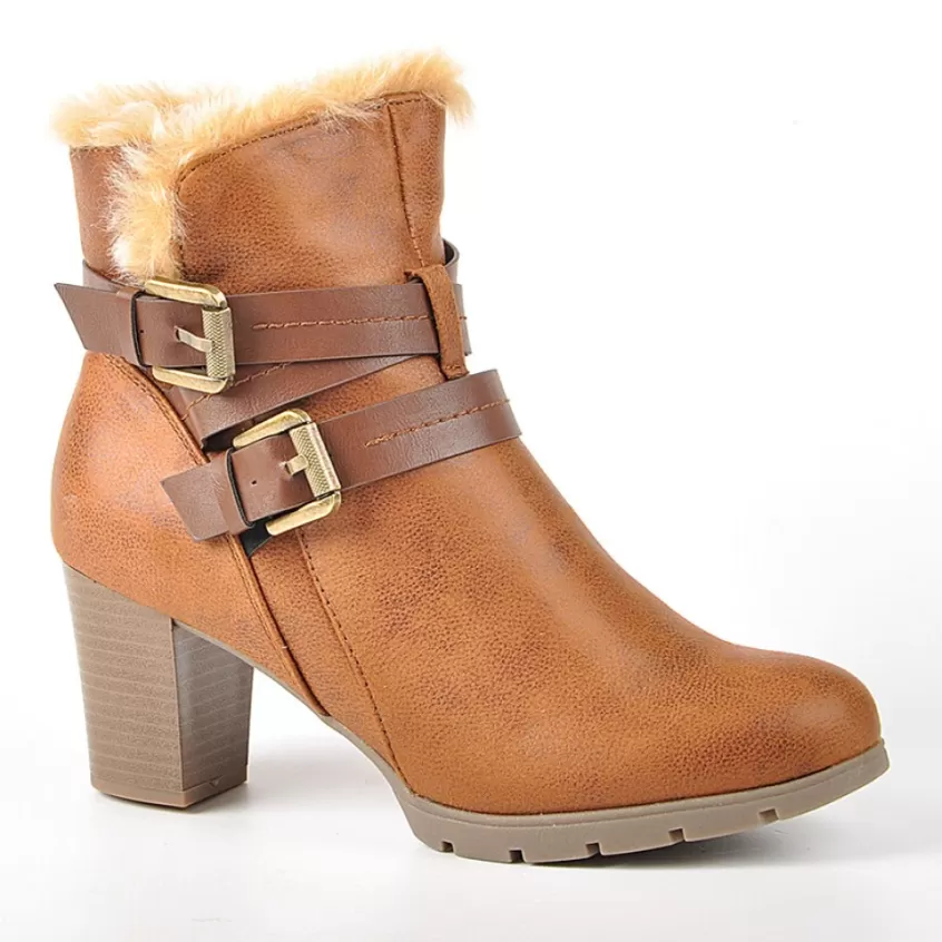 Chaussures Confort | CARROU Bottines A Talons Avec Col Fausse Fourrure Camel