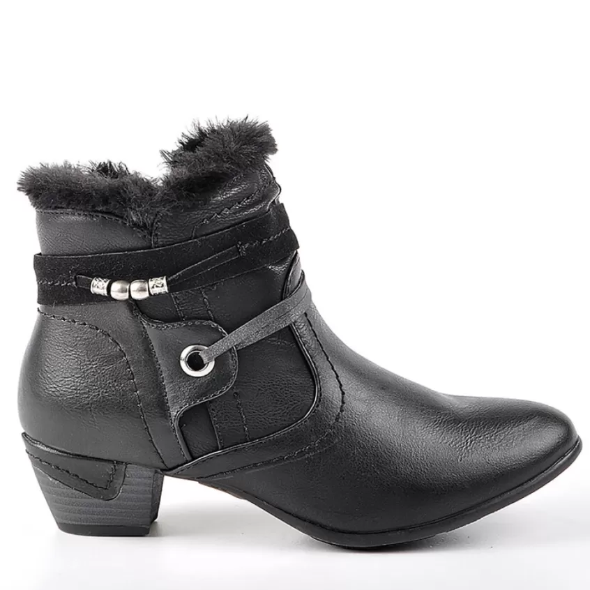 Chaussures Confort | SCALINA Bottines A Talons Avec Col Fausse Fourrure Noir