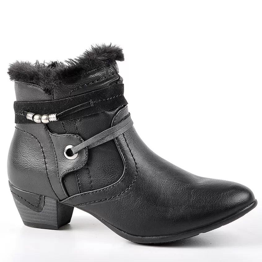 Chaussures Confort | SCALINA Bottines A Talons Avec Col Fausse Fourrure Noir