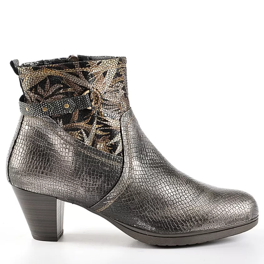 Chaussures Confort | SCALINA Bottines A Talons Avec Effet Reptile Bronze