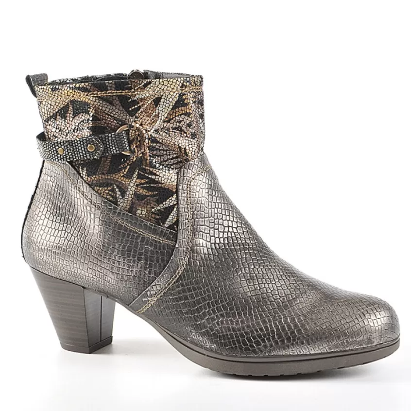 Chaussures Confort | SCALINA Bottines A Talons Avec Effet Reptile Bronze