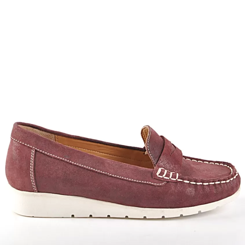 Chaussures Confort | SCALINA Mocassins Femme Aspect Daim Bordeaux