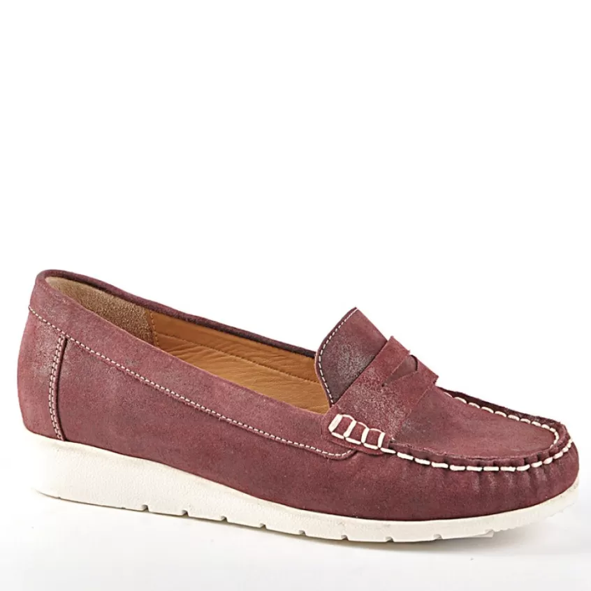 Chaussures Confort | SCALINA Mocassins Femme Aspect Daim Bordeaux