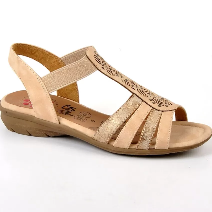 Chaussures Confort | RELIFE Sandales Plates Femme Avec Elastiques Beige