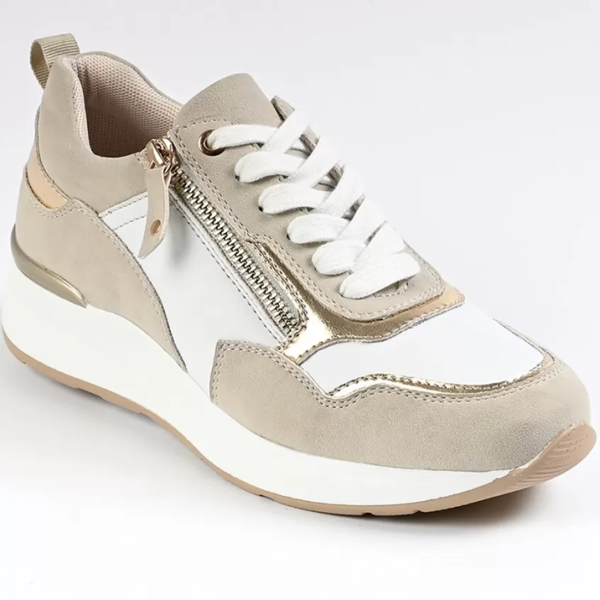 Chaussures Confort | SCALINA Sneakers Femme Beige Avec Fermeture Eclair